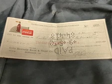 DeRIDDER  Coca-Cola Bottling CoMPANY Cancelled Check 1952