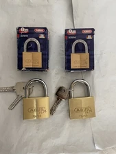 Lot Of (2) ABUS EC75/50 Brass Padlocks Keyed Alike KA7562  50mm Hardened Shackle