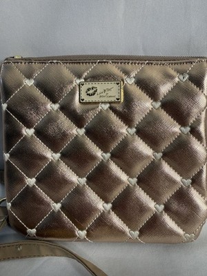 Luv Betsey Johnson Small Rose Gold Quilted hearts Crossbody Bag Purse 7'' x 6''