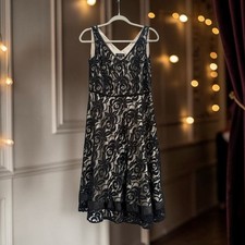 Tahari Arthur S. Levine Black Lace Overlay Sleeveless Fit and Flare Dress