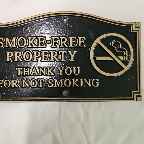 No Smoking Smoke Free Property Metal Plate Sign Gold Writing - Picture 5 of 8