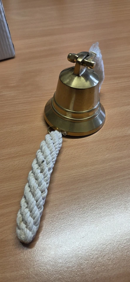 4" Bell Brass Hanging Wall Ship Nautical Décor Door Home Anchor Vintage Marine - Image 2 of 4