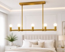 Brass Modern Handmade Linear Chandelier Ceiling Light Fixture 5 Light