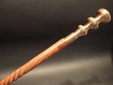 Vintage Antique Style Brass Wood Victorian Walking Stick Cane Spiral Carved 37"