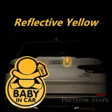 1pc Yellow Reflective Baby on Board Warning Car Sticker Window Tail Vinyl Decal