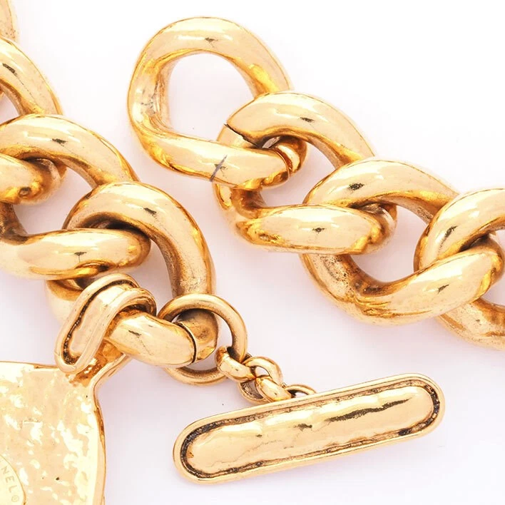 Collana Chanel Coco Mark quadrata stile latta catena oro logo CC donna