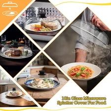 10In Glass Microwave Splatter Cover Food Silicone Mat Plate Lid Vent Holes Grade