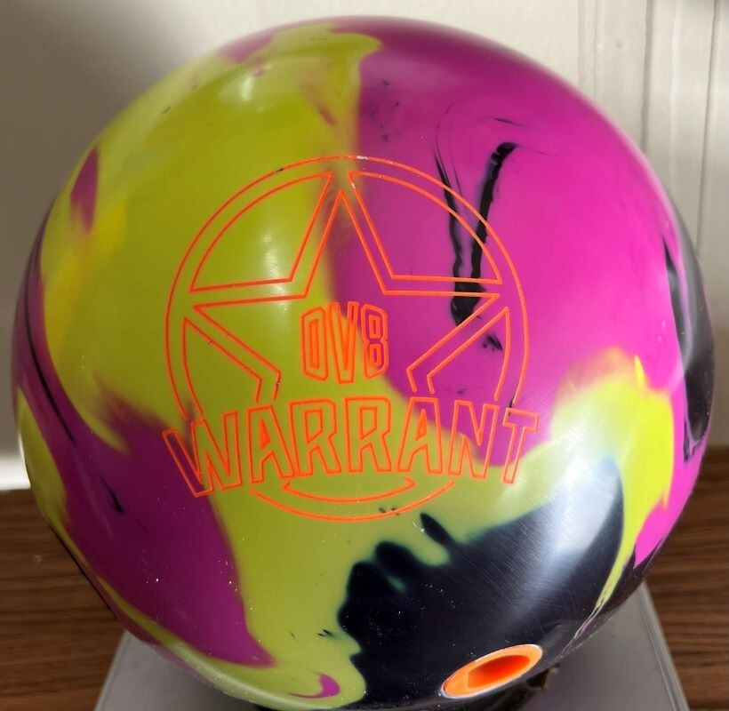 USED DV8 Warrant Solid Reactive Bowling ball, Black/Magenta/Yellow, 14