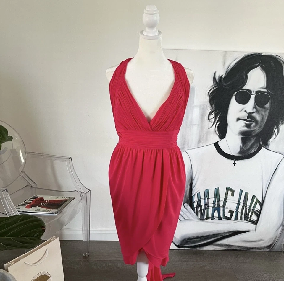 Vestido FENDI BOUTIQUE Couture Seda Fucsia años 80 espalda sumergida. PD $2200 @ Decades, Inc Foto 2 de 4