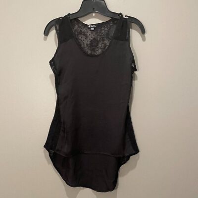 Lily White Womens Sheer Lacy Satiny  Tank Top sz S Black  NWOT