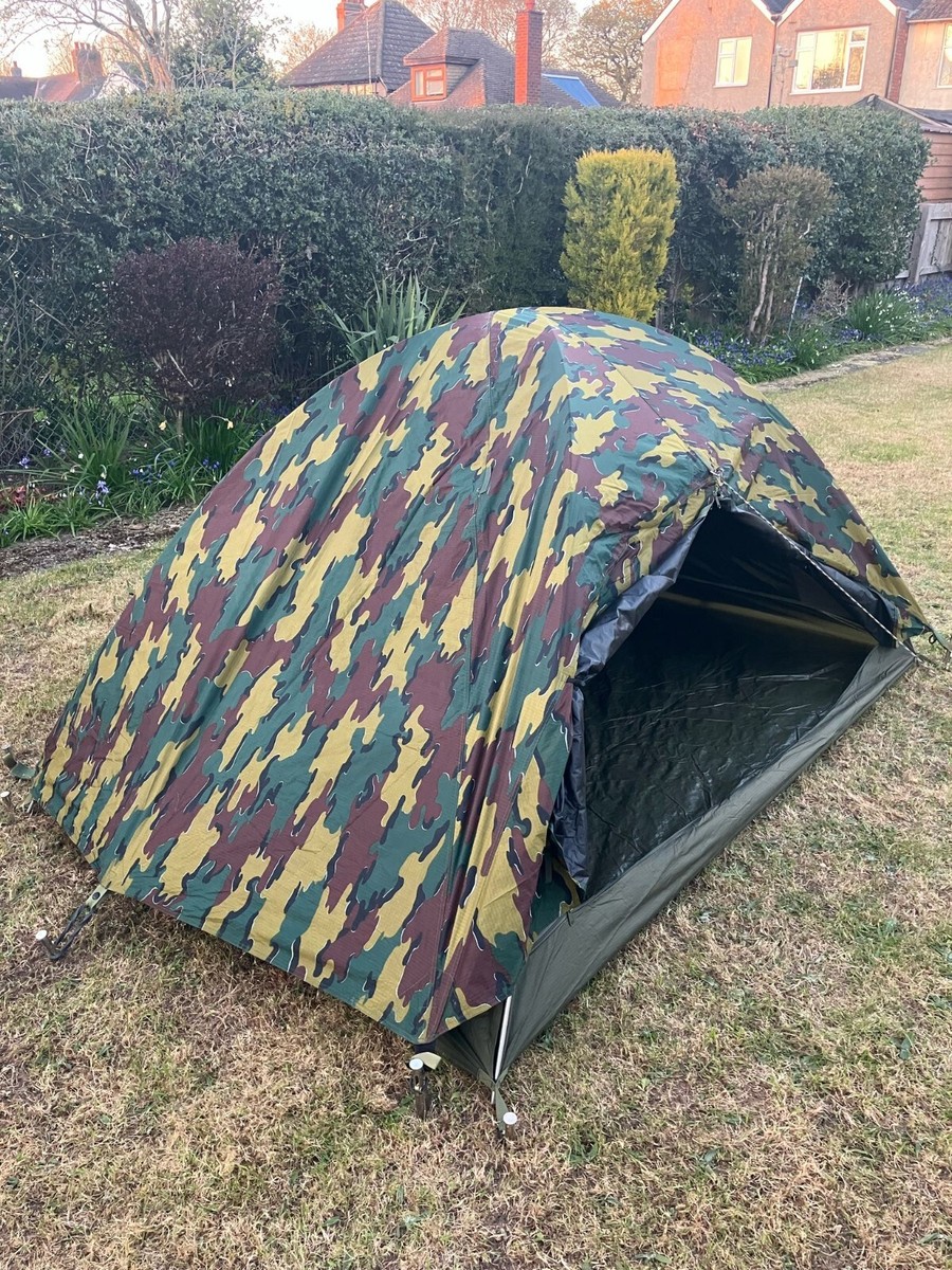 RARE Belgian Army Man Tent Jigsaw Camo Military Surplus Shelter Complete  Set