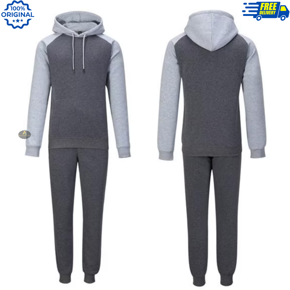 Donnay Fleece Pullover Hooded Tracksuit Charcoal/Light Grey UK