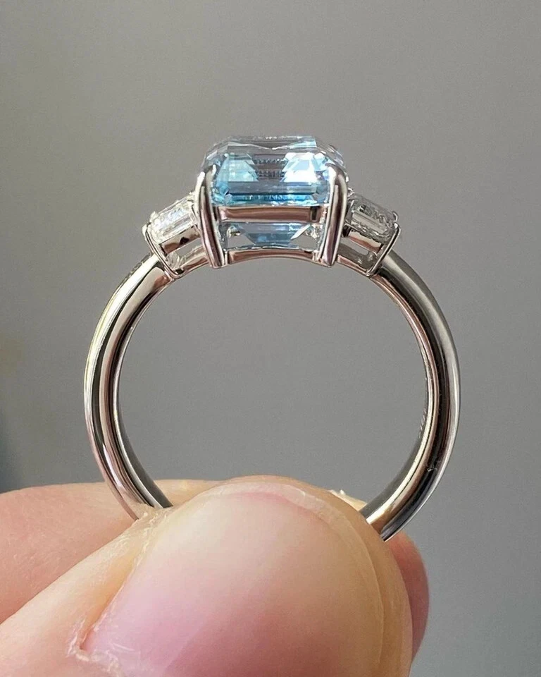 3.26 Ct Emerald Cut Natural Aquamarine Diamond Ring 14K Solid White Gold - Image 2 of 4