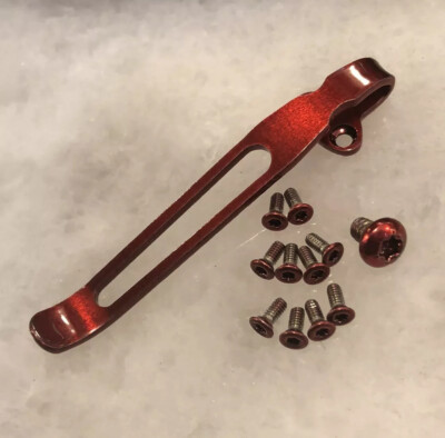 Red Titanium Deep Pocket Clip & Red Stainless Screws Set For Ontario Rat 2 Knife