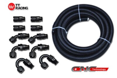 20 Feet Black Nylon PTFE  Fuel Line AN10 10 Fittings Swivel Hose Kit