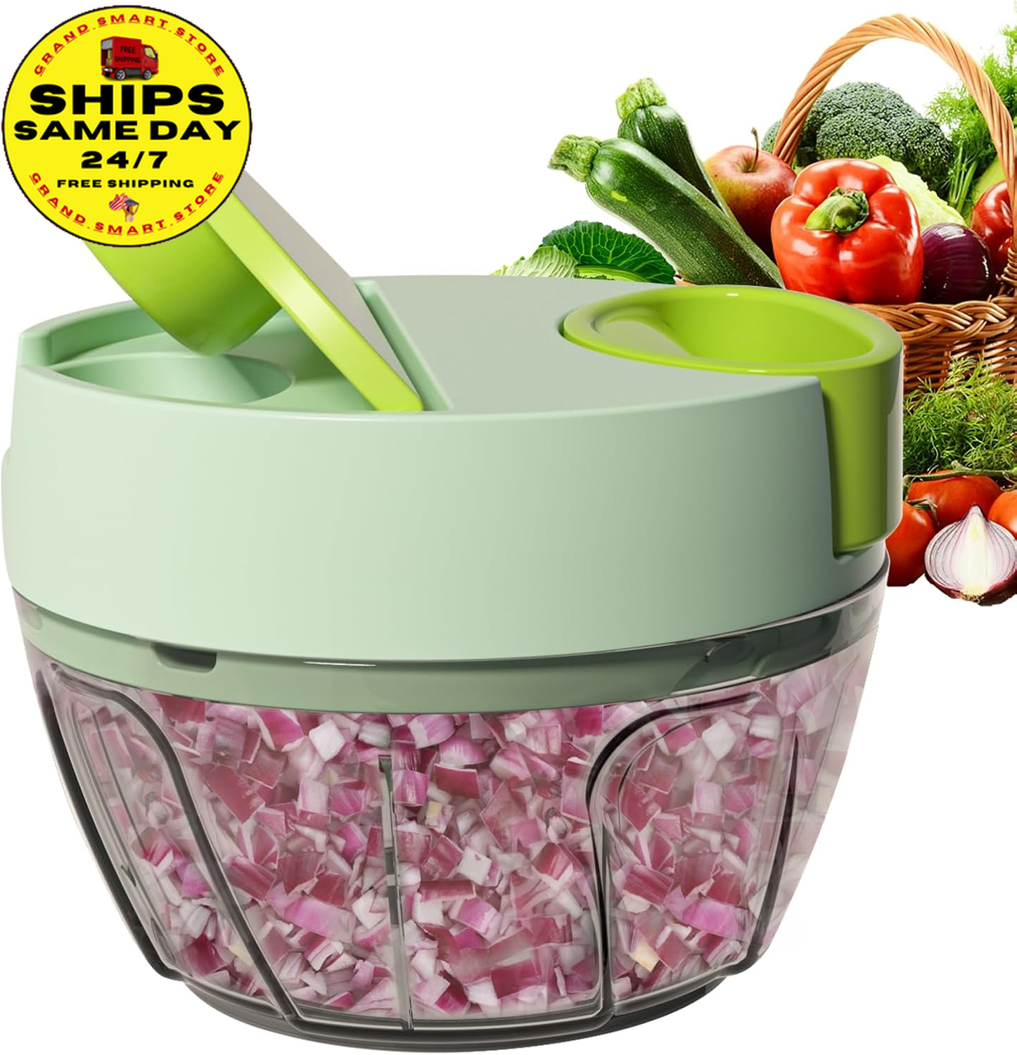 Vegetable Chopper Manual Food Processor, Kitchen Mini Portable Hand Pull String