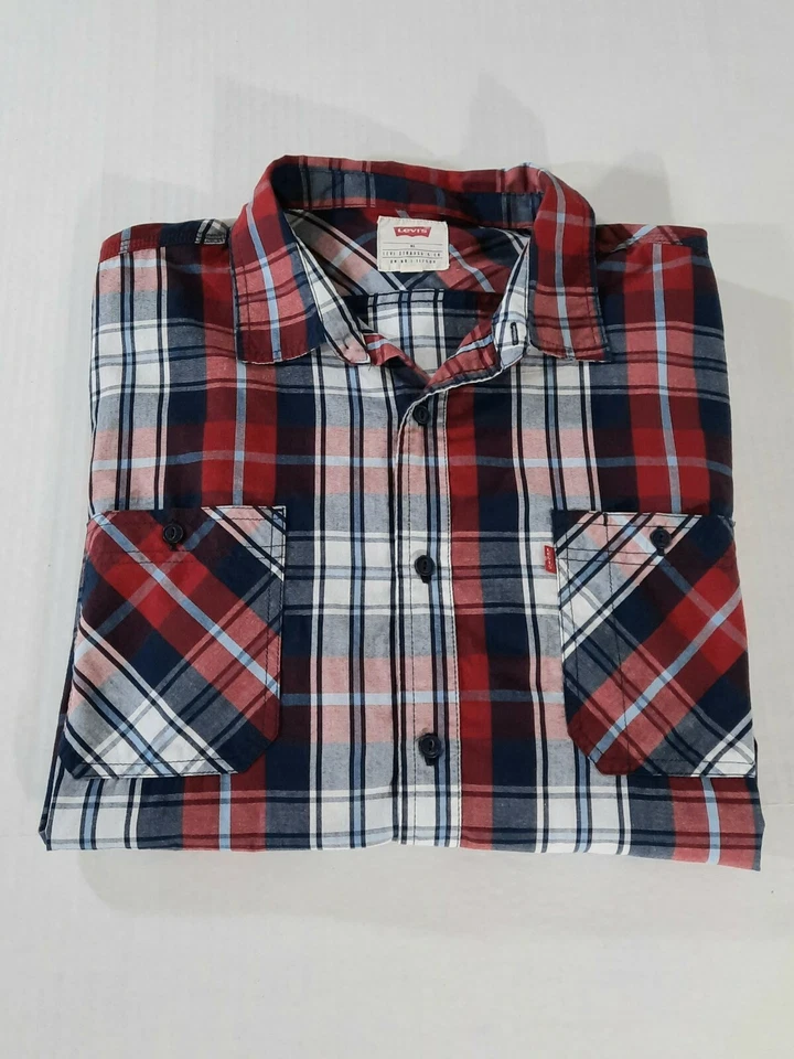Camisa Levis LS a Cuadros con Botones Bolsillos Rojo Pestaña Logo Hombres XL Roja Azul Marino Blanco Foto 4 de 4