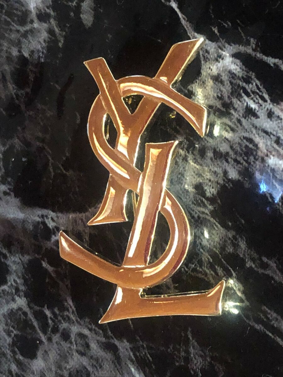 YVES SAINT LAURENT YSL Brooch Gold Plated Logo Pin Brooch YVES SAINT LAURENT YSL Brooch Gold Plated Logo Pin Brooch