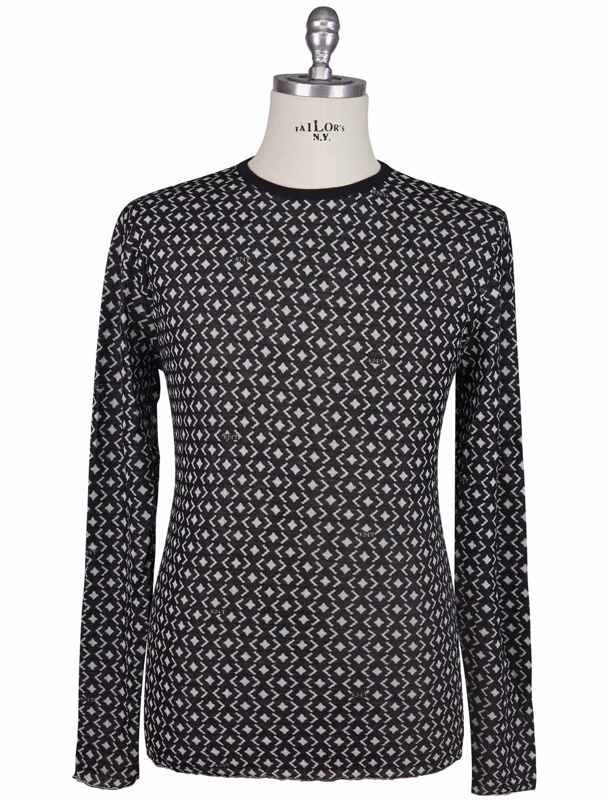 НОВЫЙ ЧЕРНО-БЕЛЫЙ КАШЕМИРОВЫЙ ХЛОПКОВЫЙ СВИТЕР KITON KNT С КРУГЛЫМ ВЫРЕЗОМ ГОРЛОВИНЫ EU 52 - US 42 - L US