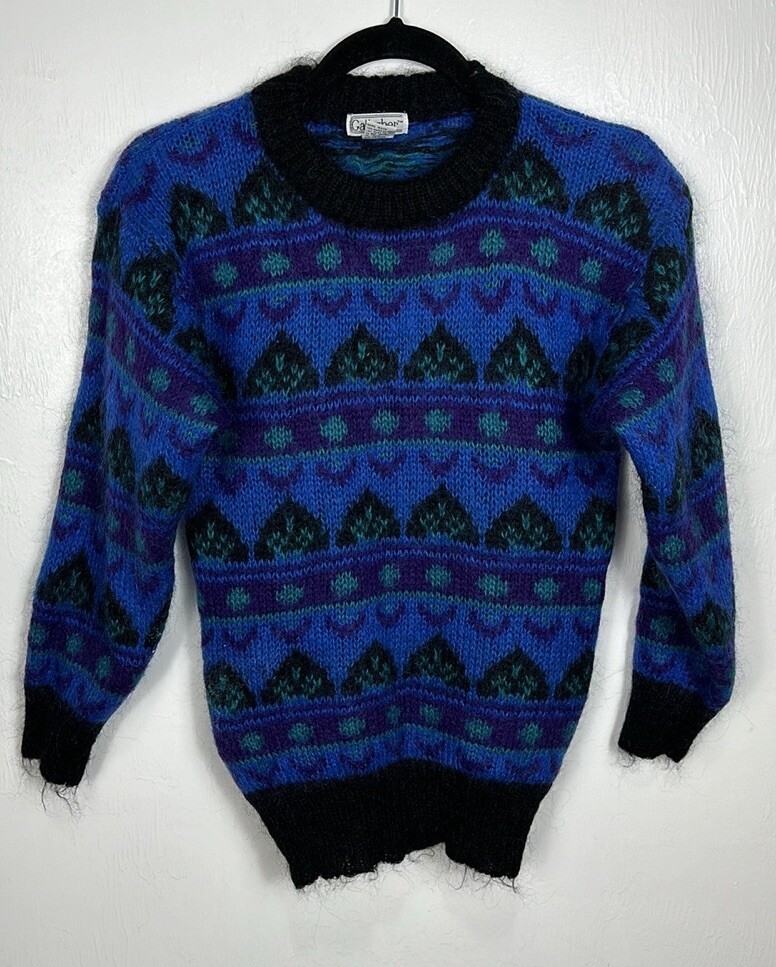 Gallagher Vintage Mohair Blend Geo Pattern Fuzzy Sweater Size S | eBay