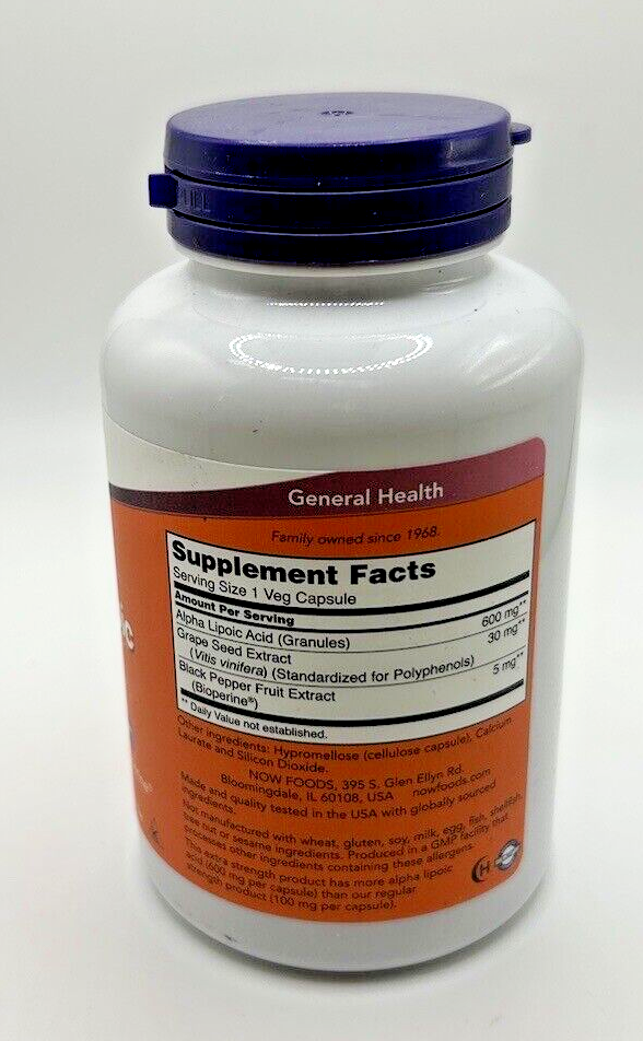 NOW Extra Strength Alpha Lipoic Acid 600 mg 120 Veg Capsules NEW