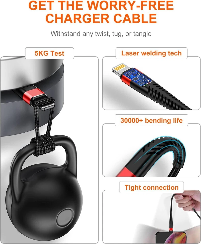 2 Pack Fast Charger Cable Heavy Duty For iPhone 14 13 12 11 XR 8 7 Charging Cord - Image 4 of 4