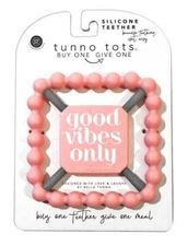 Bella Tunno Tots Silicone Teether, GOOD VIBES, Pink BPA & PVC Free, Easy Grip