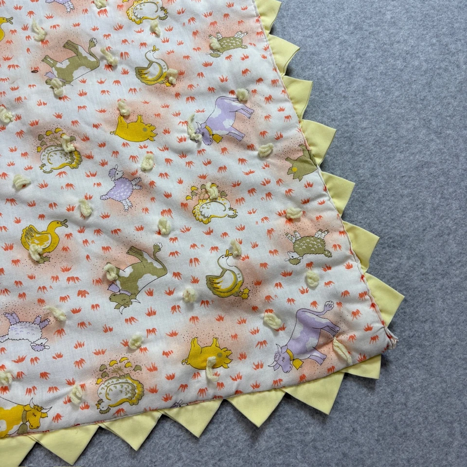 Manta colcha vintage para cuna bebé animales de granja lazos guardería costura a mano años 80 LEER Foto 3 de 4