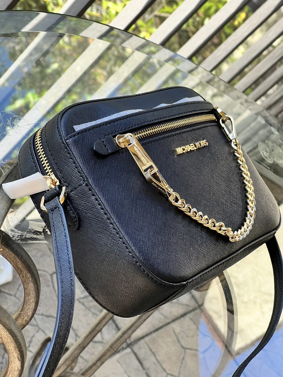 Black Handbag + Black Leather Chain Shoulder Strap Set