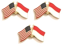 Pack of 3 International Flag & US Crossed Double Flag Lapel Pins