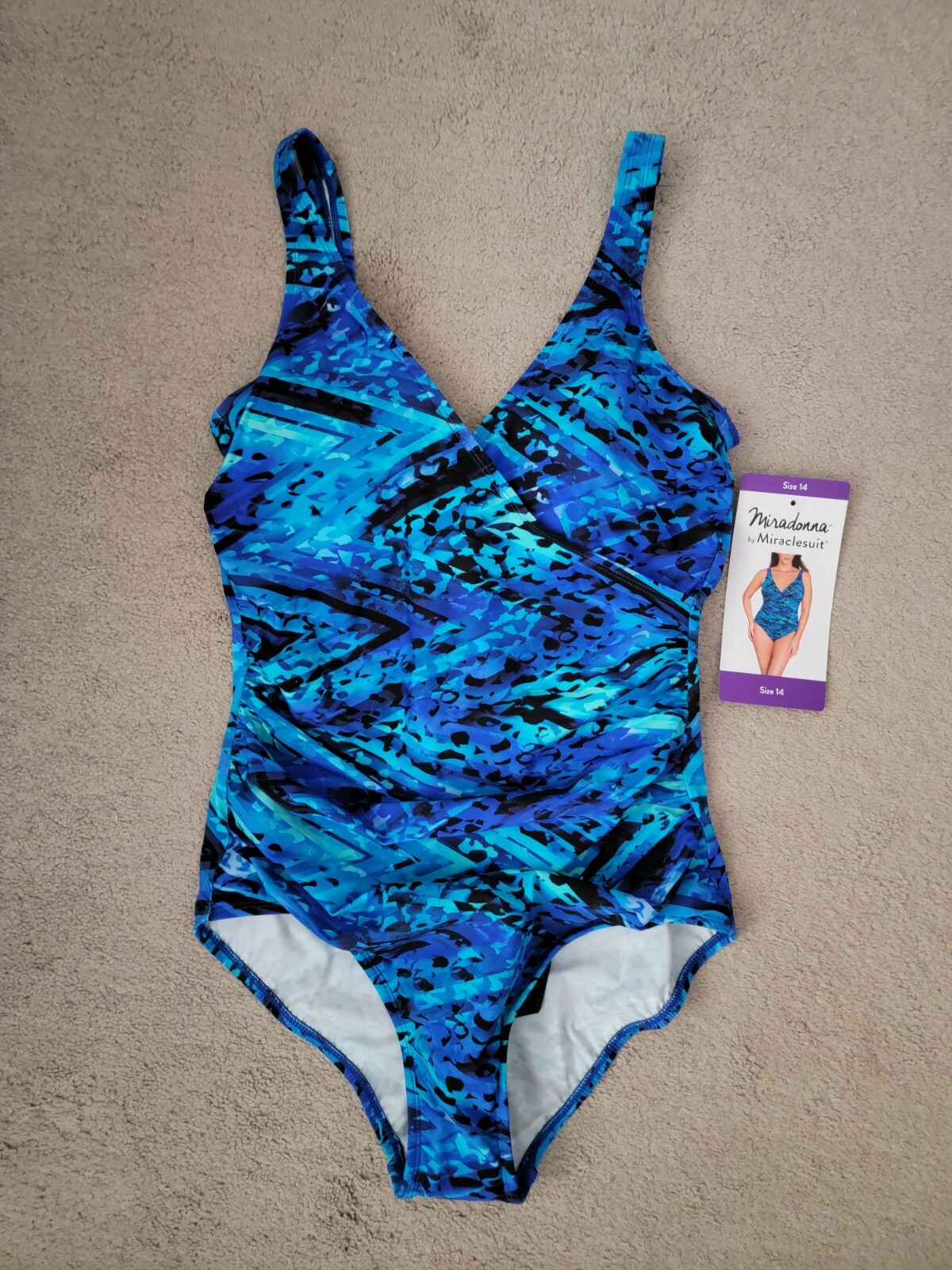 Miradonna by Miraclesuit Women's One piece Swimsuit, Blue ZigZag Size