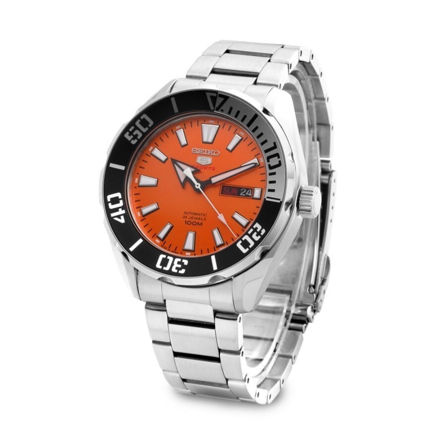 Seiko 5 Sportowy zegarek automatyczny SRPC55J1 pomarańczowy 4R36