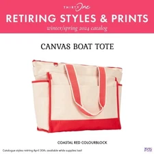 Thirty One Canvas Boat Tote Grey Colorblock NIP