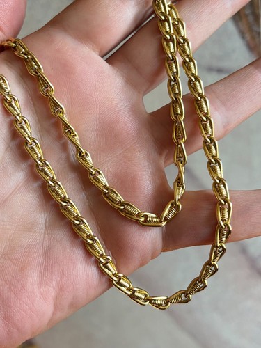 Nachlass 18K Gelbgold oval aufgerollt ausgefallenes Glied 19,75" Unisex Kette Halskette | 37g