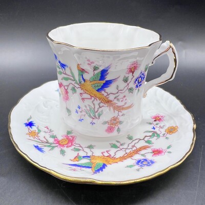 Hammersley Birds of Paradise Embossed Tea Cup & Saucer Set England 6259 H46 H43