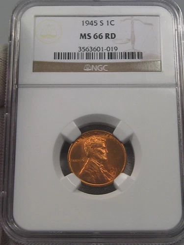 BU RED GEM 1945-s Lincoln Wheat Penny NGC MS66RD.  #16