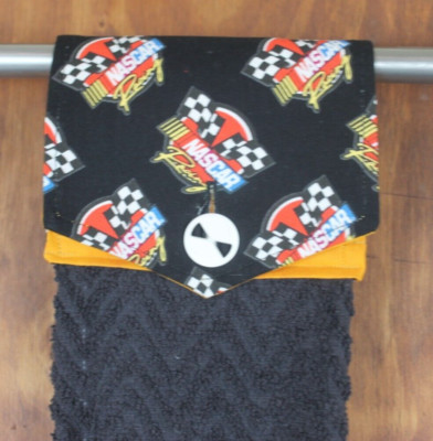 NASCAR RACING HAND TOWEL BLACK & RED HANDMADE HANGING KITCHEN BLACK COTTON TOWEL