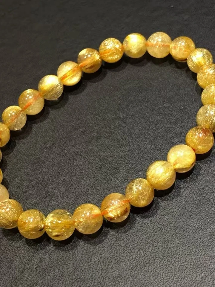 Pulsera de cuentas redondas de cristal de cuarzo rutilado oro natural AAAAA Foto 3 de 4