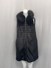 Lickylu Milano Black Removable Hoodie Sleeveless Faux Fur Coat Size S