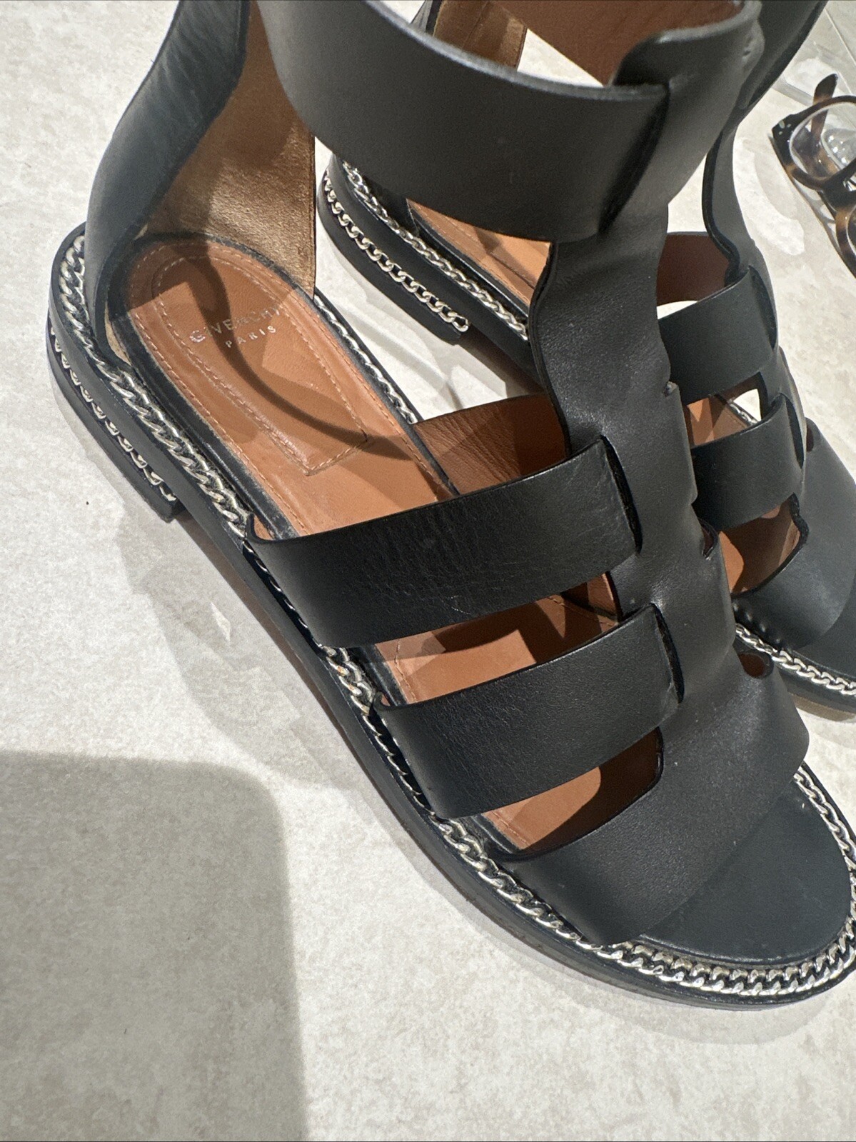 GivenchyLeather Chain-Link Accents Gladiator Sand… - image 6