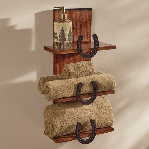 Horseshoe Triple Wall Shelf Wood Metal