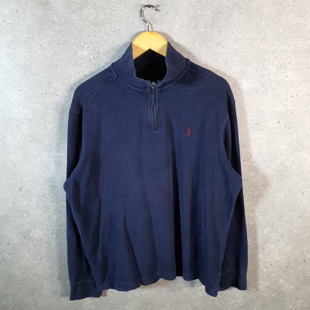Polo Ralph Lauren vintage 1 4 zip felpa uomo grande blu navy pullover pony