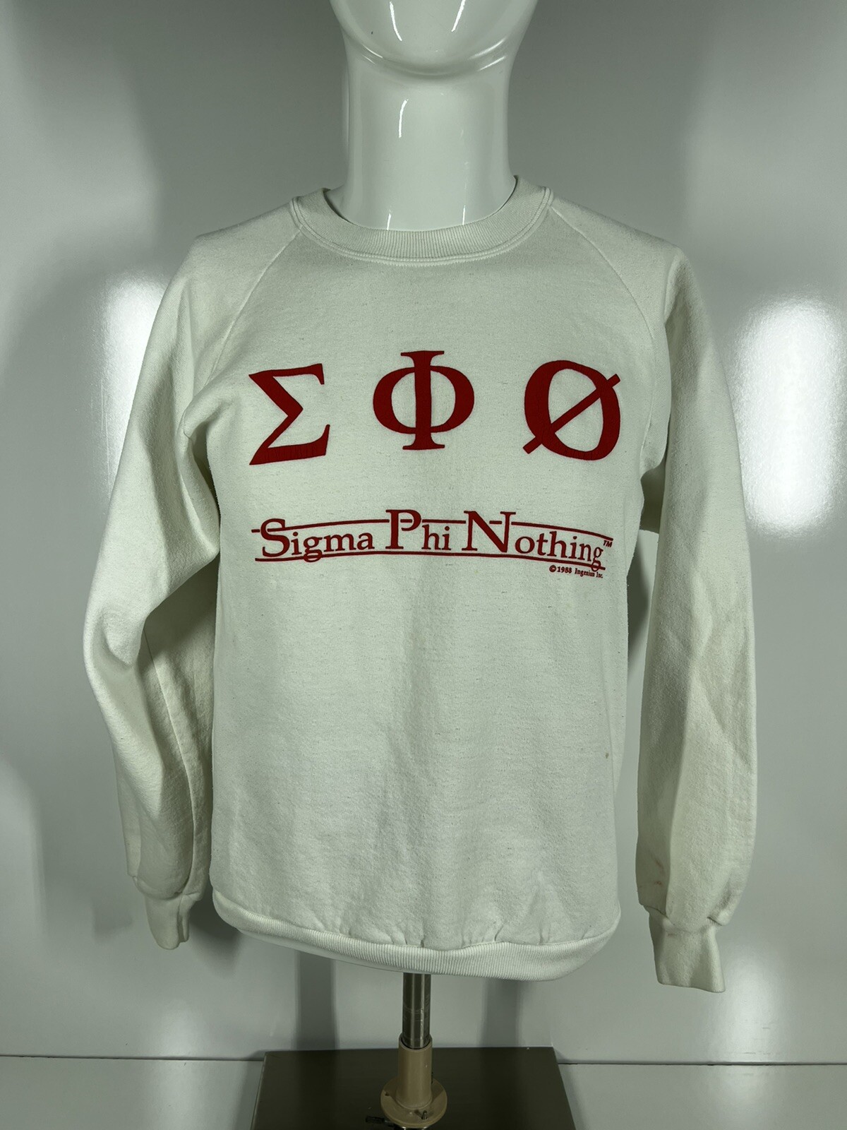 Jerzees Sigma Phi Nothing Crewneck White Sweater Halloween Costume Novelty SZ L
