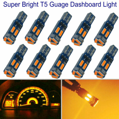 10x T5 W3W W1.2W 27 74 Dashboard Gauge 4014 7LEDs Instrument Guage bulbs Amber
