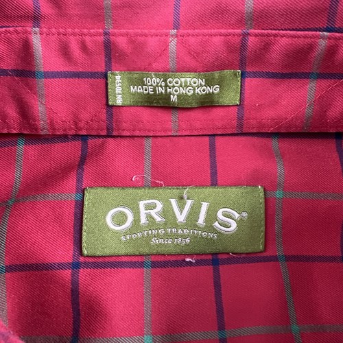 ORVIS Men's Long Sleeve Red Shirt Size M 100% Cotton Made In Hong Kong - Picture 6 of 14