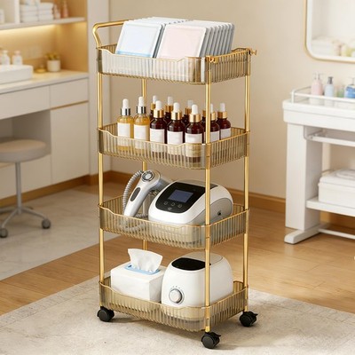 Wiodeiv Aufbewahrungswagen auf Rollen, Acryl Beauty Trolleys Make-up 4 Ebenen, gold 