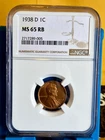 1938-D Lincoln Wheat Cent 1C NGC MS65 RB Bronze Business Strike Denver KM#132