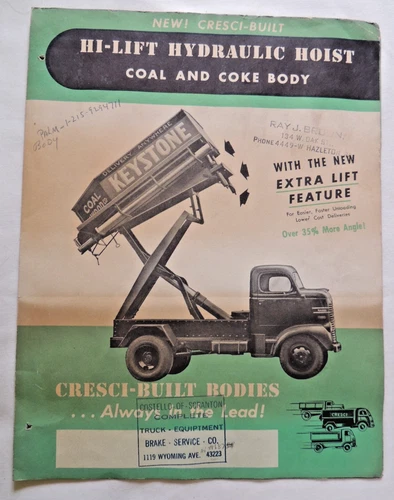 Cresci & Son Vineland New Jersey Vintage Hi Lift Coal and Coke Bodies Hoists AD