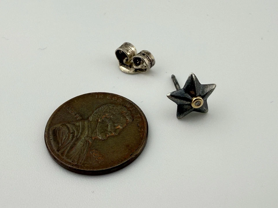 PANDORA 925 ALE 14K DIAMANTE OXIDADO ESTRELLA STELLA PENDIENTE DE REPUESTO ÚNICO K11B Foto 2 de 4