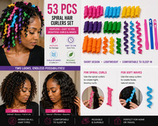 Magic Leverage Heatless Spiral Hair Heatless Curlers Rollers w/Hook -Tool 53 Pcs